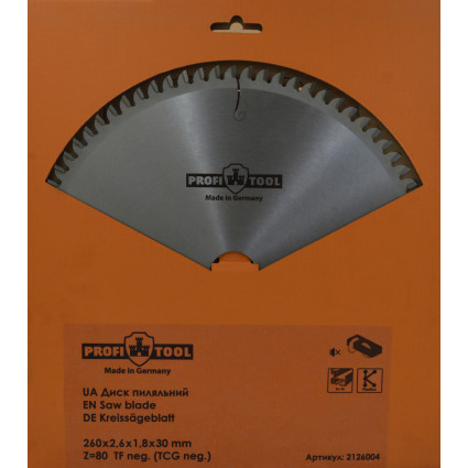 Диск пильный PROFITOOL - 260х2,6х1,8х30 мм Z=80, TFneg (2126004)