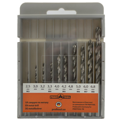 Set of metal drills 2.5-6.8 mm HSS-G DIN 338 RN PROFITOOL 10 pcs. (48000)