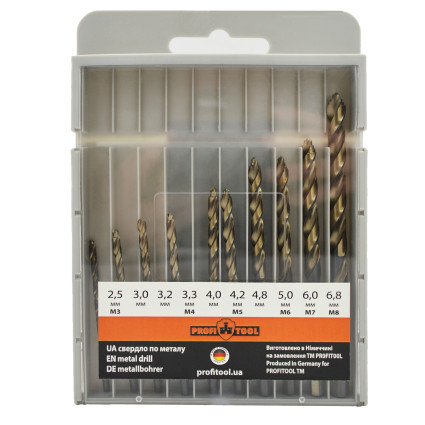 Set of metal drills 2.5 - 6.8 mm HSSE-Co STEP-TEC DIN 338 RN PROFITOOL 10 pcs. (48020)