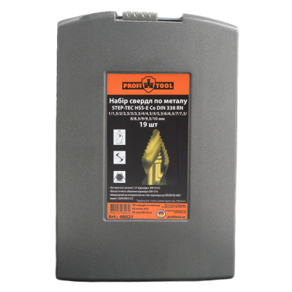 Набор сверл по металлу 1-10 мм HSSE-Co STEP-TEC DIN 338 RN PROFITOOL 19 шт. (48021)