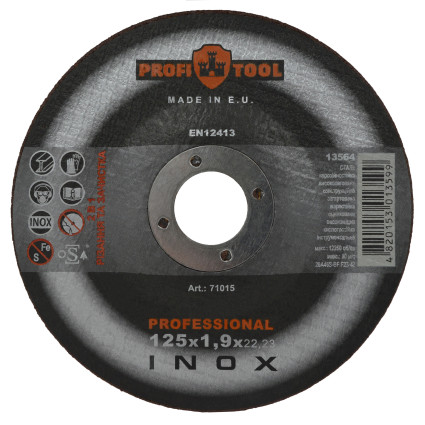 Круг отрезной и зачистной по металлу PROFITOOL INOX PROFESSIONAL 125х1,9х22,2 мм (71015)