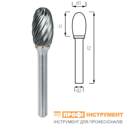 Борфреза овальная (каплевидная) PROFITOOL - 10х16х60x6 мм (E10156-3INOX)