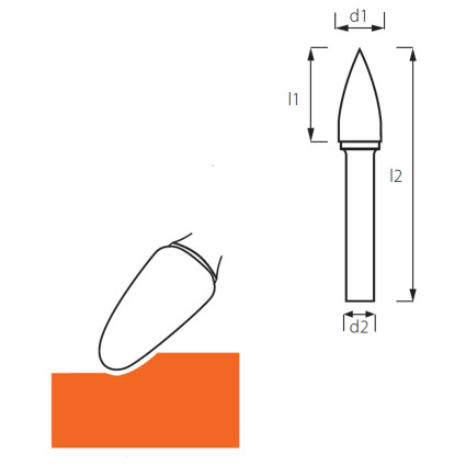 Борфреза сфероконическая (грибовидная) PROFITOOL - 10х20х64х6 мм (F10206-3)