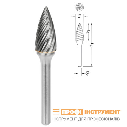 Борфреза сфероконическая заостренная (снарядная) PROFITOOL - 8х20х64x6 мм INOX (G08206-3INOX)
