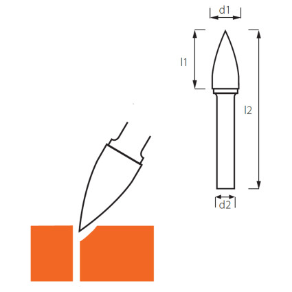 Борфреза сфероконическая заостренная (снарядная) PROFITOOL - 10х20х64x6 мм (G10206-6)