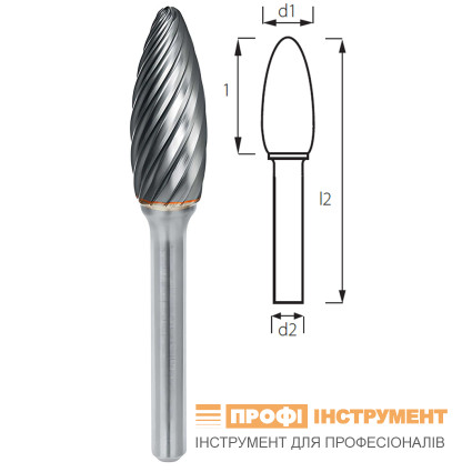 Борфреза факеловидная (поконковая) PROFITOOL - 10х20х65x6 мм (H10206-3INOX)
