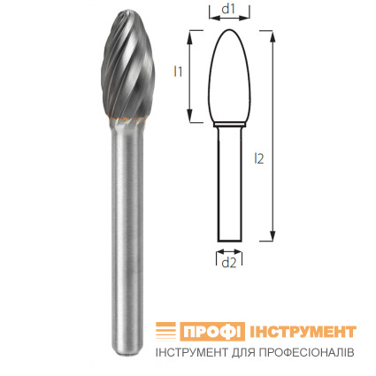 Борфреза факеловидная (поконковая) PROFITOOL - 12х32х77x6 мм (H12326-3)