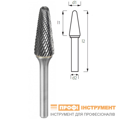 Борфреза коническая скругленная PROFITOOL - 6х18х50x6 мм (L06186-6)