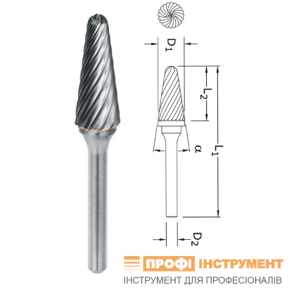 Борфреза коническая скругленная PROFITOOL - 8х25х70x6 мм (L08226-3INOX)