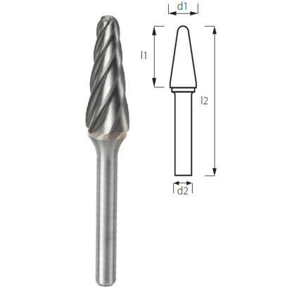 Борфреза коническая скругленная PROFITOOL - 16х33х78х6 мм (L15336-3)
