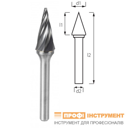 Борфреза коническая заостренная PROFITOOL - 6х12,7х49x3 мм (M06123-3)